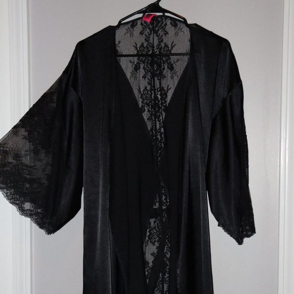 La Senza Satin Kimono Black Lace Robe with Belt